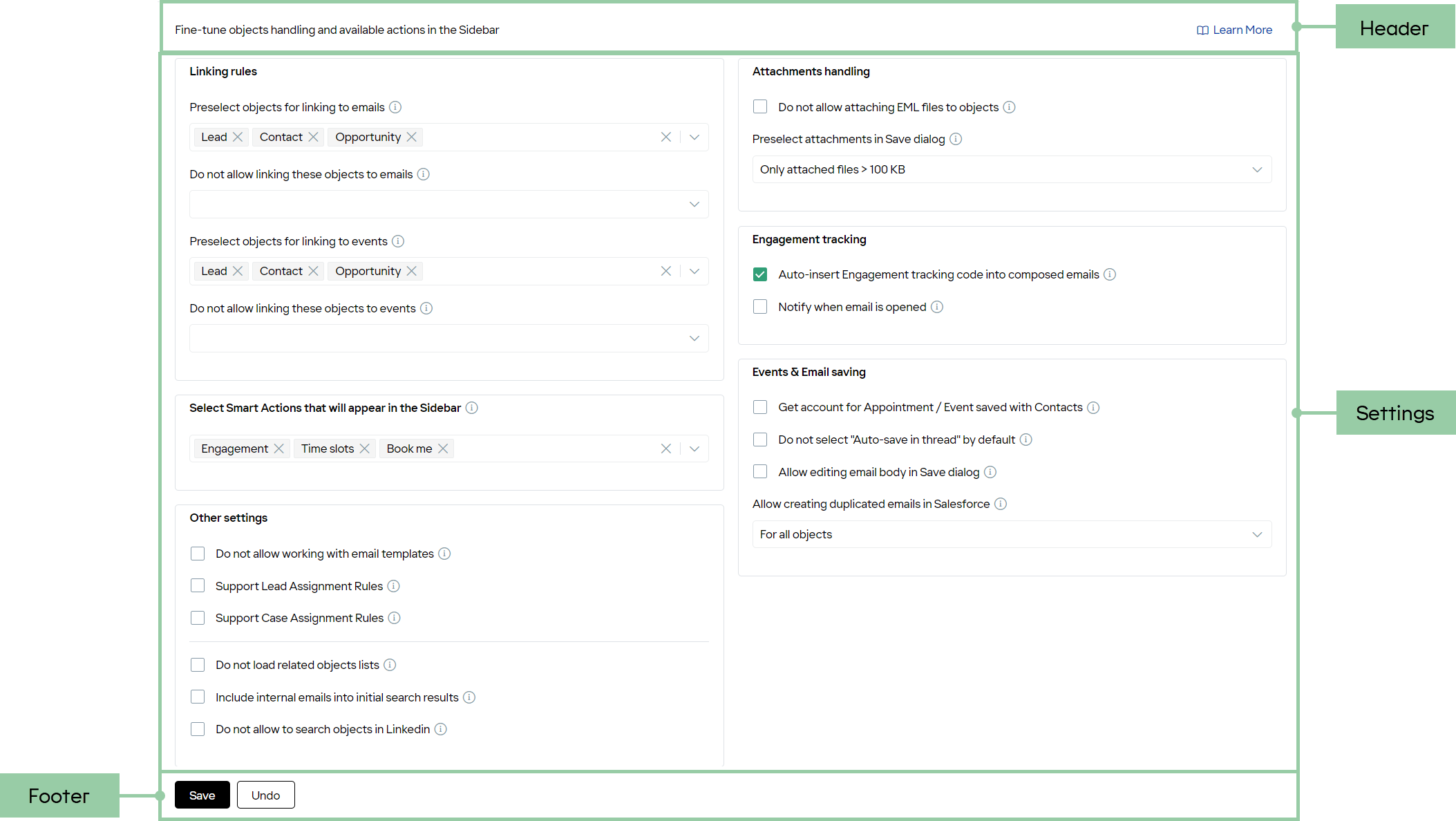 Advanced settings page screenshot